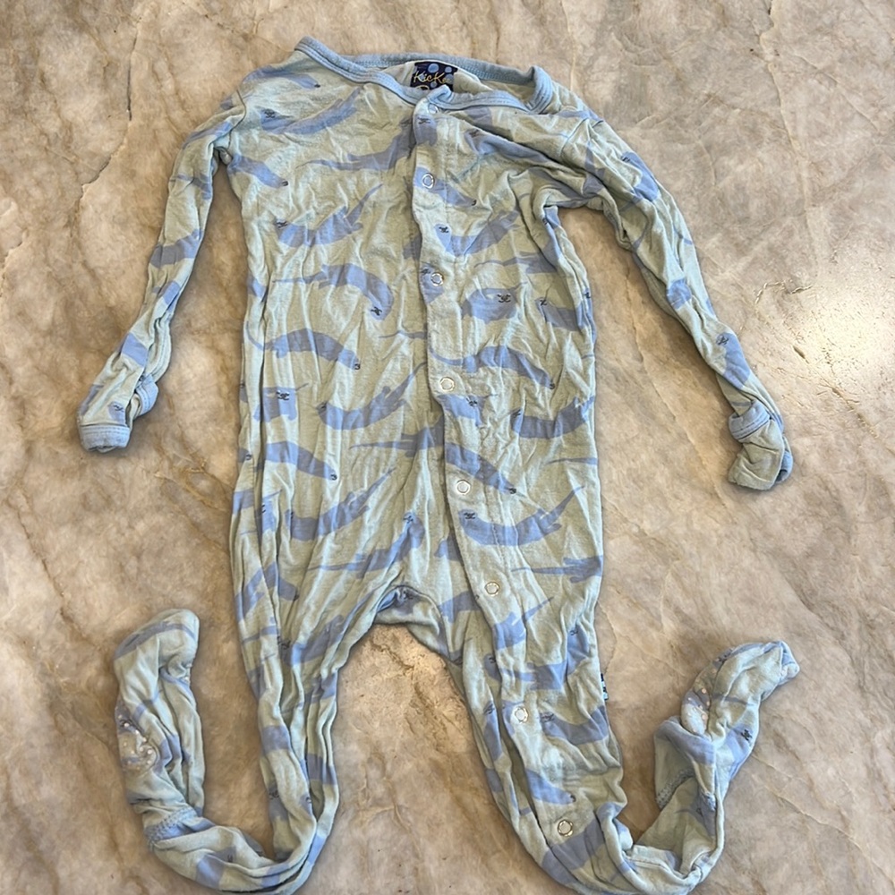 KicKee pants green and blue print with baby otters